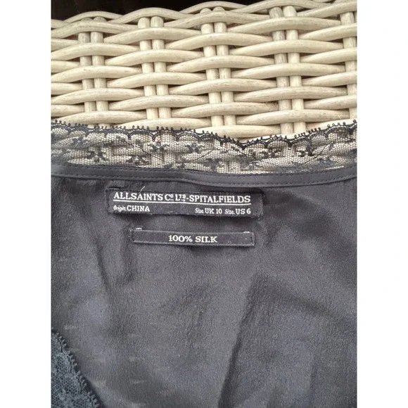 ALLSAINTS‎ Spitalfields 100% Silk Lace Tulip Hem Dress 6 Y2K grunge boho rock - Picture 7 of 9